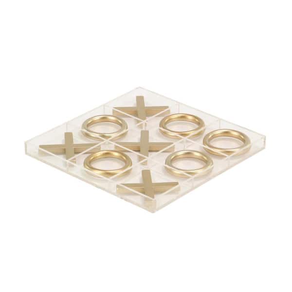 Litton Lane Gold Metal Tic Tac Toe Game Set with Gold Pieces