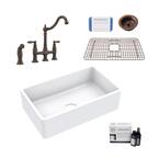 Turner All-in-One Fireclay 30 in. Single Bowl Farmhouse Kitchen Sink with Pfister Bronze Faucet and Strainer