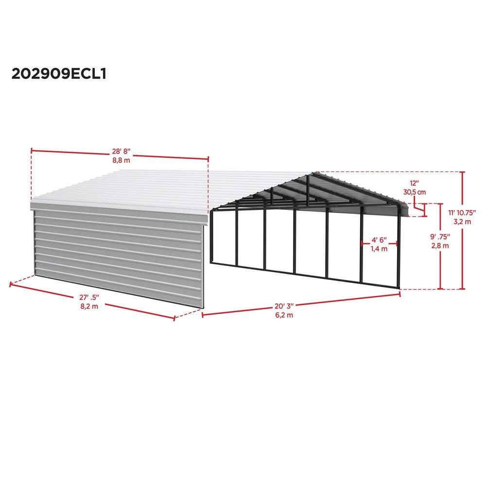 20 ft x 29 ft Eggshell Steel Carport with Black Frame