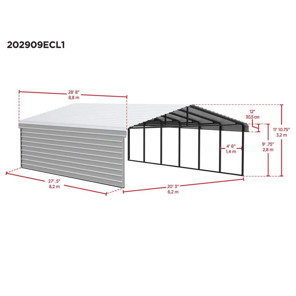 20 ft x 29 ft Charcoal Steel Carport Kit with Enclosure