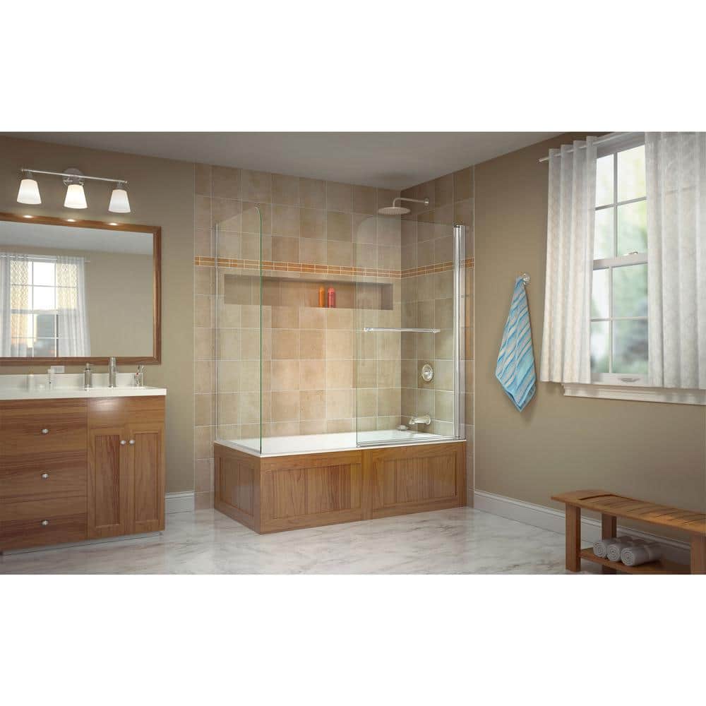 Aqua 56" x 58" Frameless Chrome Pivot Tub Door