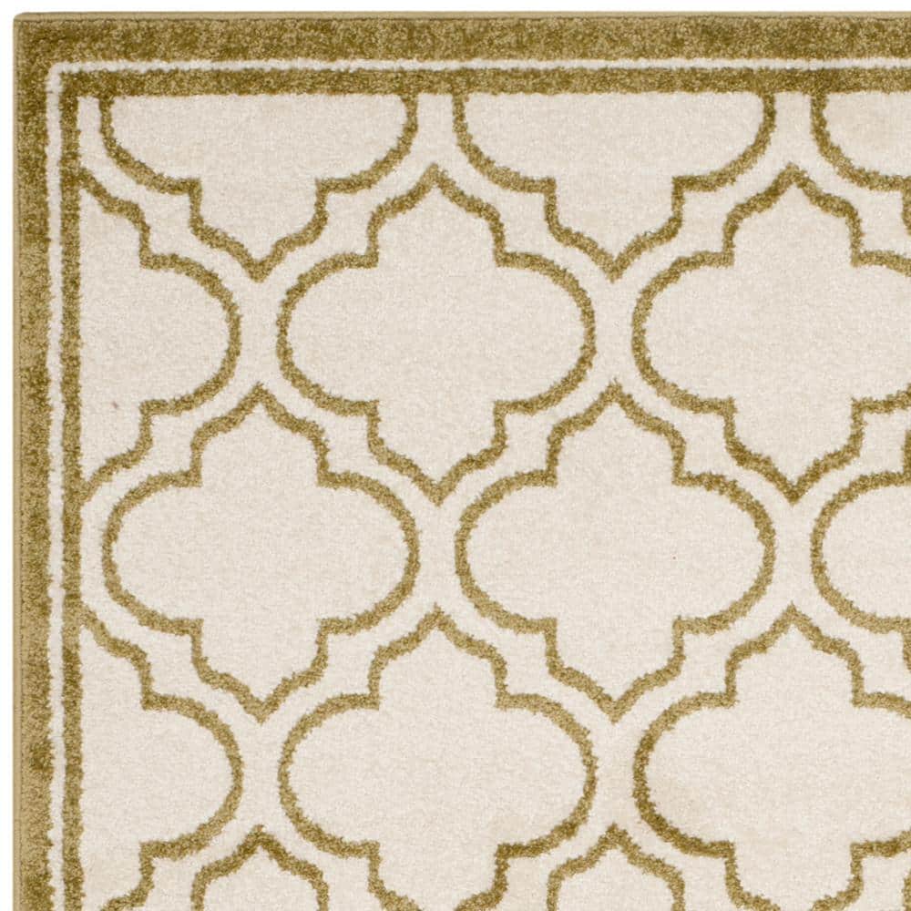 Ivory and Light Green Hand-Knotted Geometric Synthetic Area Rug, 6' x 9'