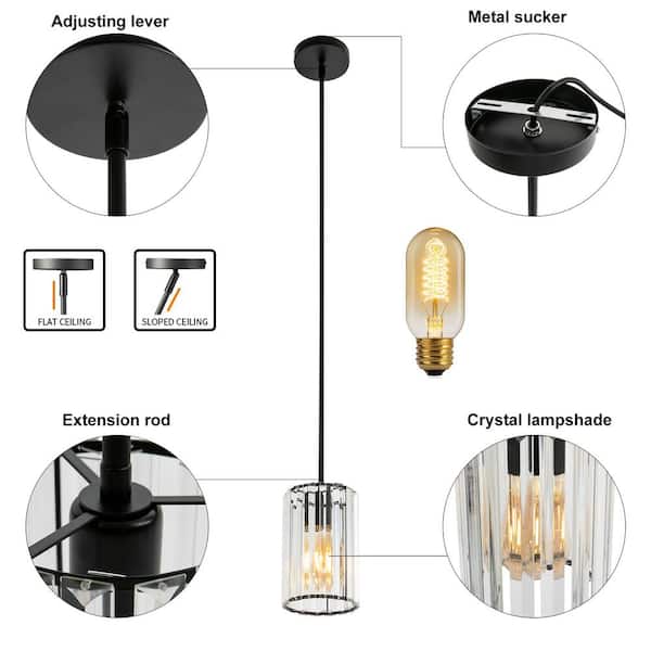 OUKANING 50-Watt 1-Light Black Modern Shaded Pendant Light