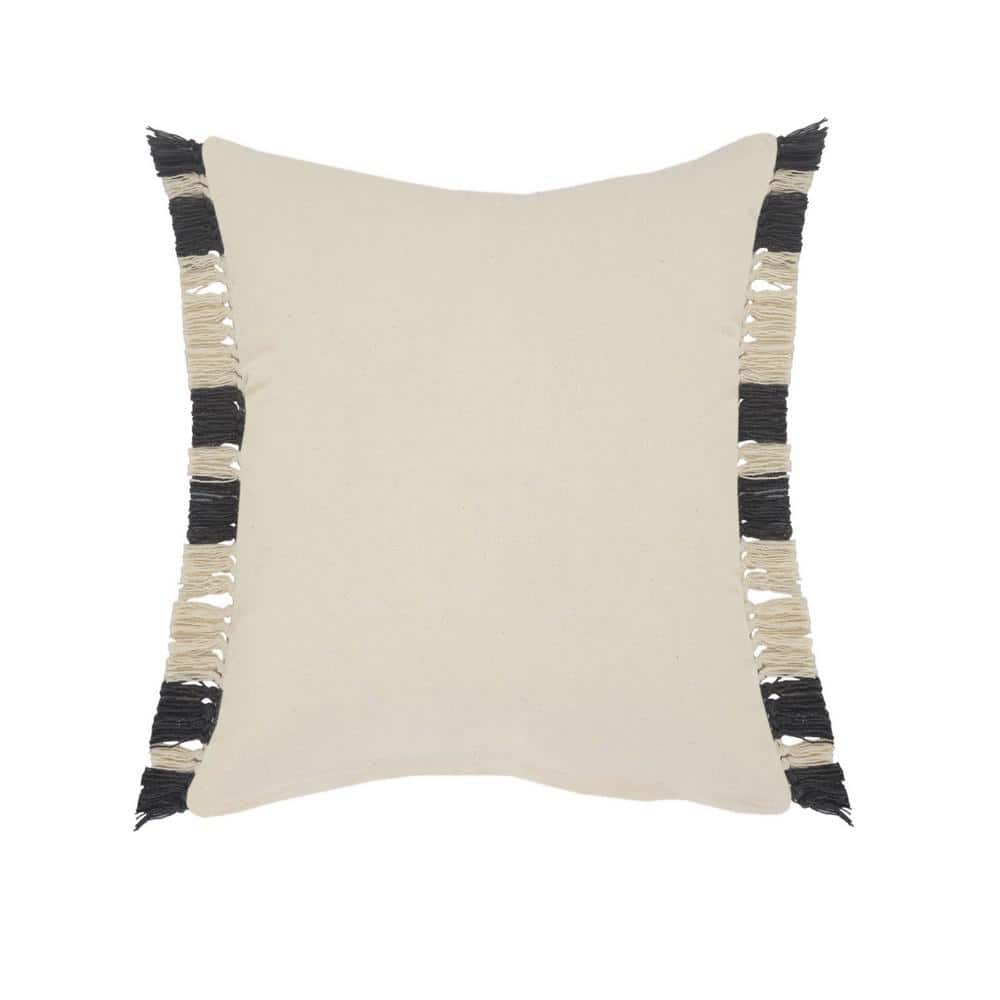 Gray and White 20" Square Striped Fringe Throw Pillow