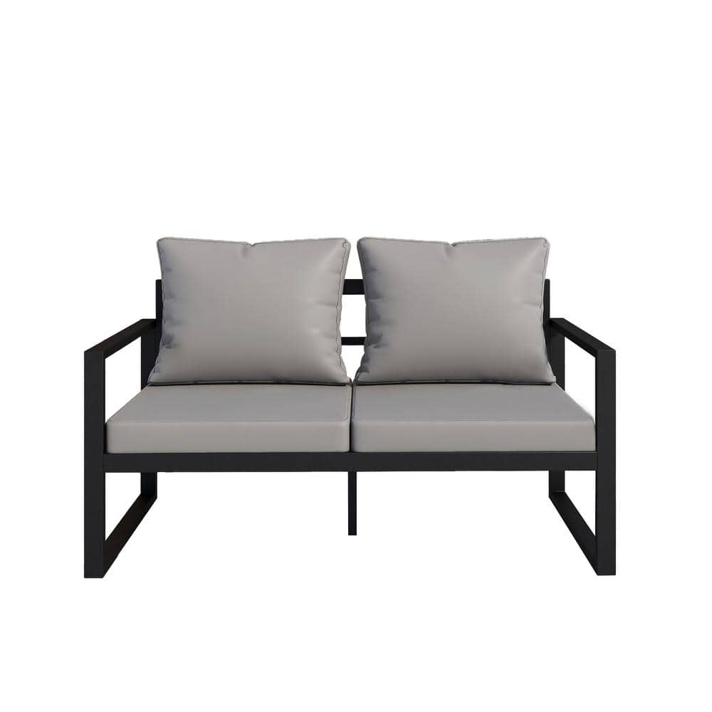 SERGA Metal Patio Outdoor 2-Seat Sofa Loveseat with Gray Cushions