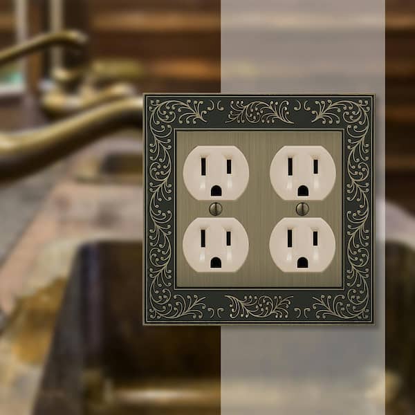 English Garden 2 Gang Duplex Metal Wall Plate - Brushed Brass
