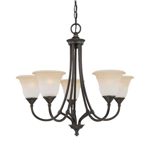 Thomas Lighting Harmony 5-Light Aged Bronze Chandelier With Champagne Marble Glass Shades