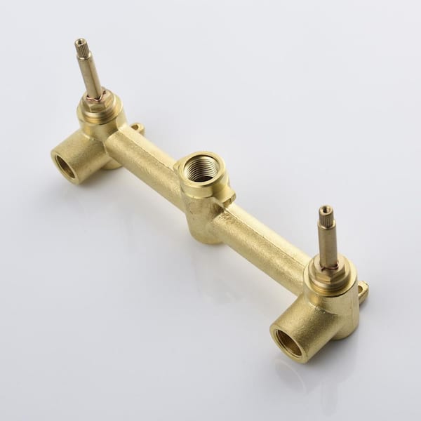 Double Cross Handles Wall Mounted Bathroom Faucet in Brushed Gold