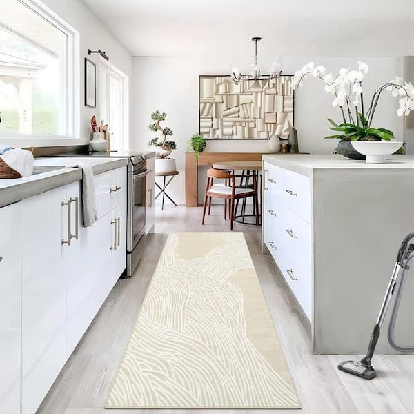 Camel 2x6ft Modern Abstract Carpet Washable Rug Living Room Carpet Soft Non-slip Imitation Cashmere Rug