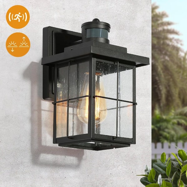 Modern Outdoor Wall Light with Motion Sensor, 1-Light Black Exterior Sconce for Porch Garage Pergola Gazebo Deck Garden