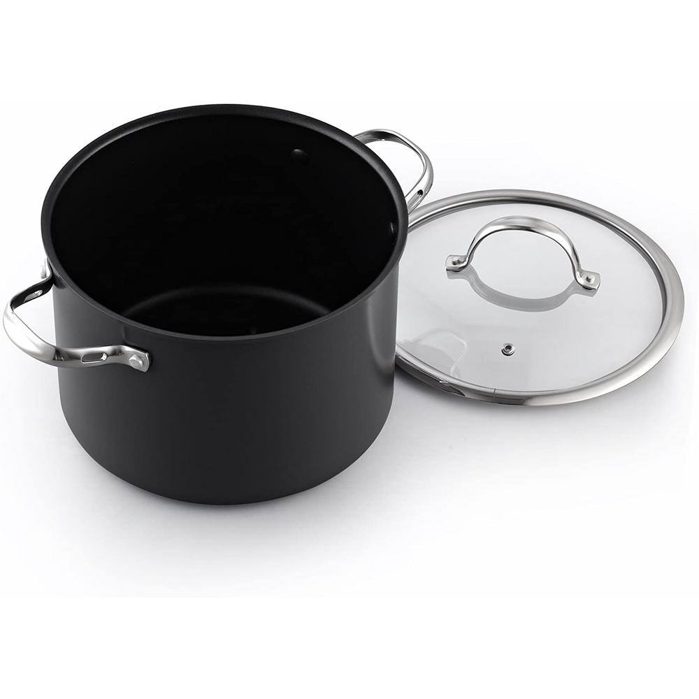 Black 8-Quart Hard Anodized Nonstick Stockpot with Glass Lid