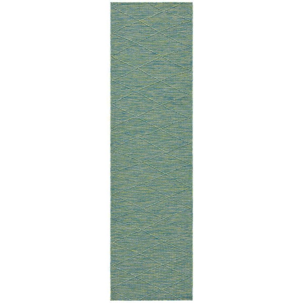Nourison Practical Solutions Blue Green 2 ft. x 8 ft. Diamond Contemporary Runner Area Rug