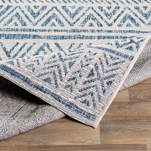 Eartha Blue/White 2 ft. 7 in. x 10 ft. Indoor/Outdoor Area Rug