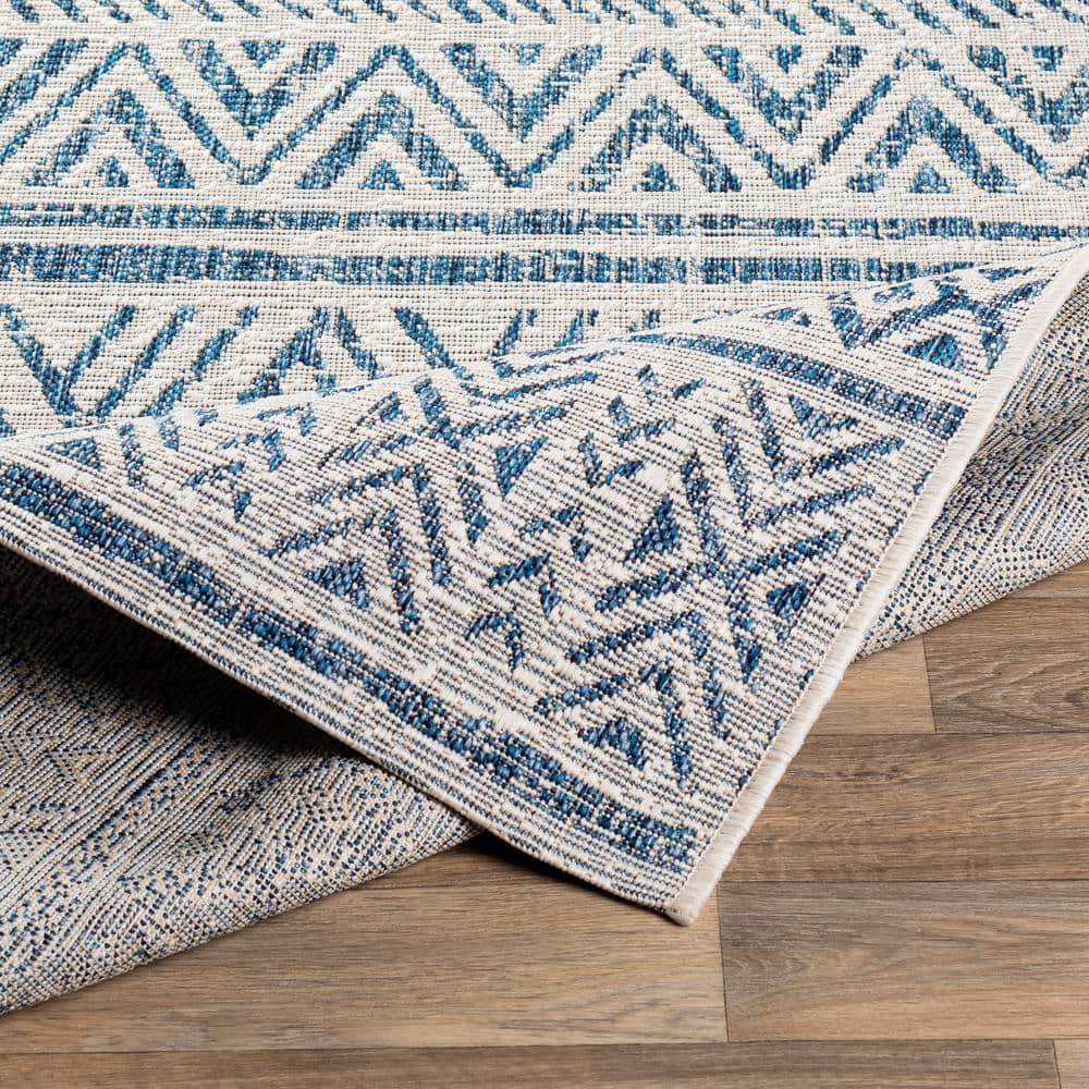 Coastal Charm Blue and White 79" Square Outdoor Area Rug