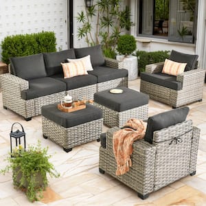 Taylor 7-Piece Wicker Outdoor Patio Conversation Seating Set with Black Cushions