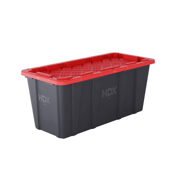 57 Gal. Tough Storage Tote in Black with Red Lid