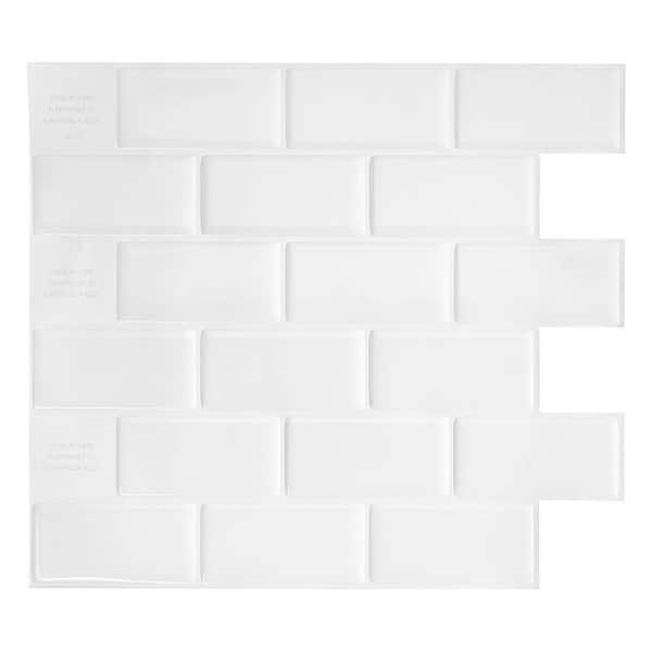 smart tiles Subway White 10.95 in. x 9.70 in. Vinyl Peel and Stick Tile (2.48 sq. ft./4-Pack)