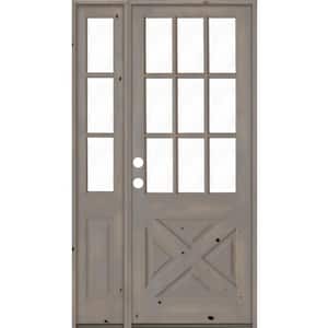 46 in. x 96 in. Knotty Alder 2-Panel Right-Hand/Inswing Clear Glass Grey Stain Wood Prehung Front Door w/Left Sidelite