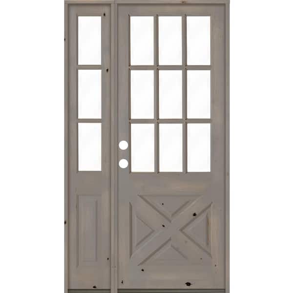 Krosswood Doors 46 in. x 96 in. Knotty Alder 2-Panel Right-Hand/Inswing Clear Glass Grey Stain Wood Prehung Front Door w/Left Sidelite