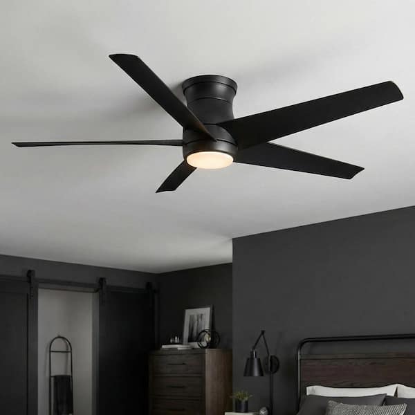 Mena 54 in. White Color Changing LED Indoor/Outdoor Matte Black Hugger Ceiling Fan with Light and Remote