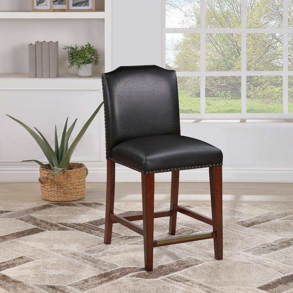 Bristol Traditional Brown Faux Leather Counter Stool with Antique Brass Trim