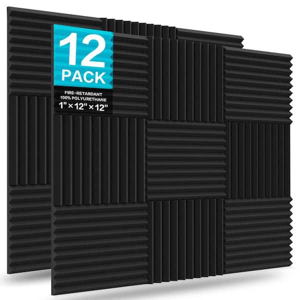 4.3 in. T x 2 ft. x 1 ft. Black Polyurethane Sound Absorbing Panel 12-Pack High Density Fire Resistant