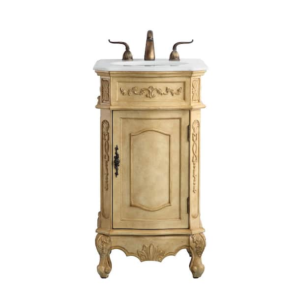 Simply Living 19 in. W x 19 in. D x 36 in. H Bath Vanity in Antique Beige with Ivory White Engineered Marble