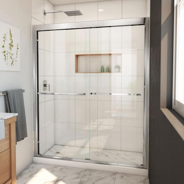 DreamLine Duet Plus 56 in. to 60 in. W x 72 in. H Sliding Semi-Frameless Shower Door in Chrome