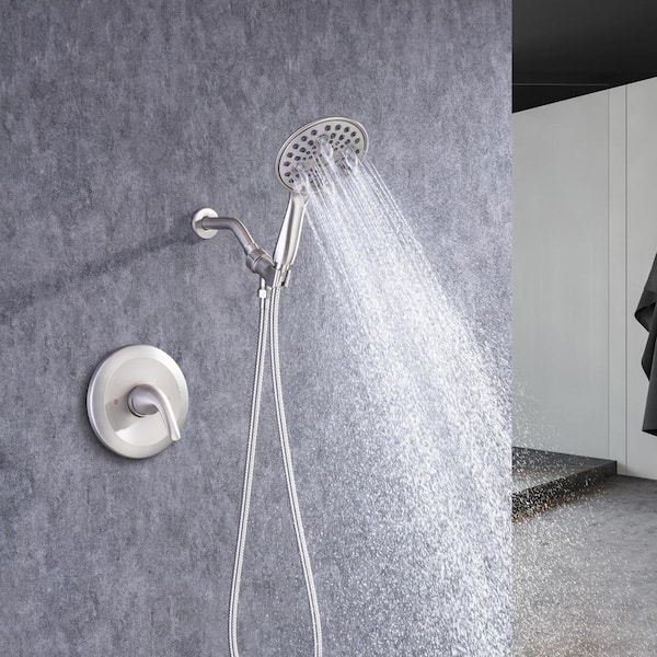 Single-Handle 6-Spray Round High Pressure Shower Faucet with 6 in. Shower Head in Brushed Nickel (Valve Included)
