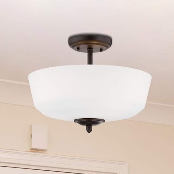 Designers Fountain Darcy 14.5 in. 3-Light Oil Rubbed Bronze Transitional Entryway Semi-Flush Mount with White Opal Glass Shade