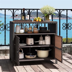 35.5 in. W x 21 in. D x 26 in. H Brown Rattan Outdoor Storage Cabinet