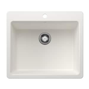 Liven SILGRANIT 25 in. Drop-In/Undermount Single Bowl Granite Composite Kitchen Sink in White
