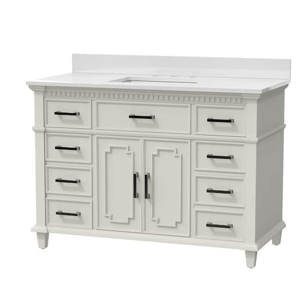 TOOLKISS 48 in. W x 22 in. D x 37.9 in. H Bath Vanity in White with White Engineered Quartz Composite Top