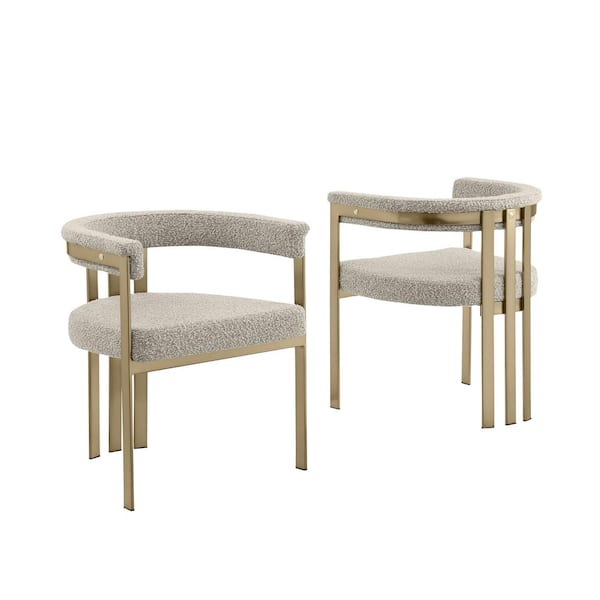 Best Quality Furniture Raymond Grey Color Matte Brushed Gold Chrome Base Boucle Fabric Side Chair Set of 2