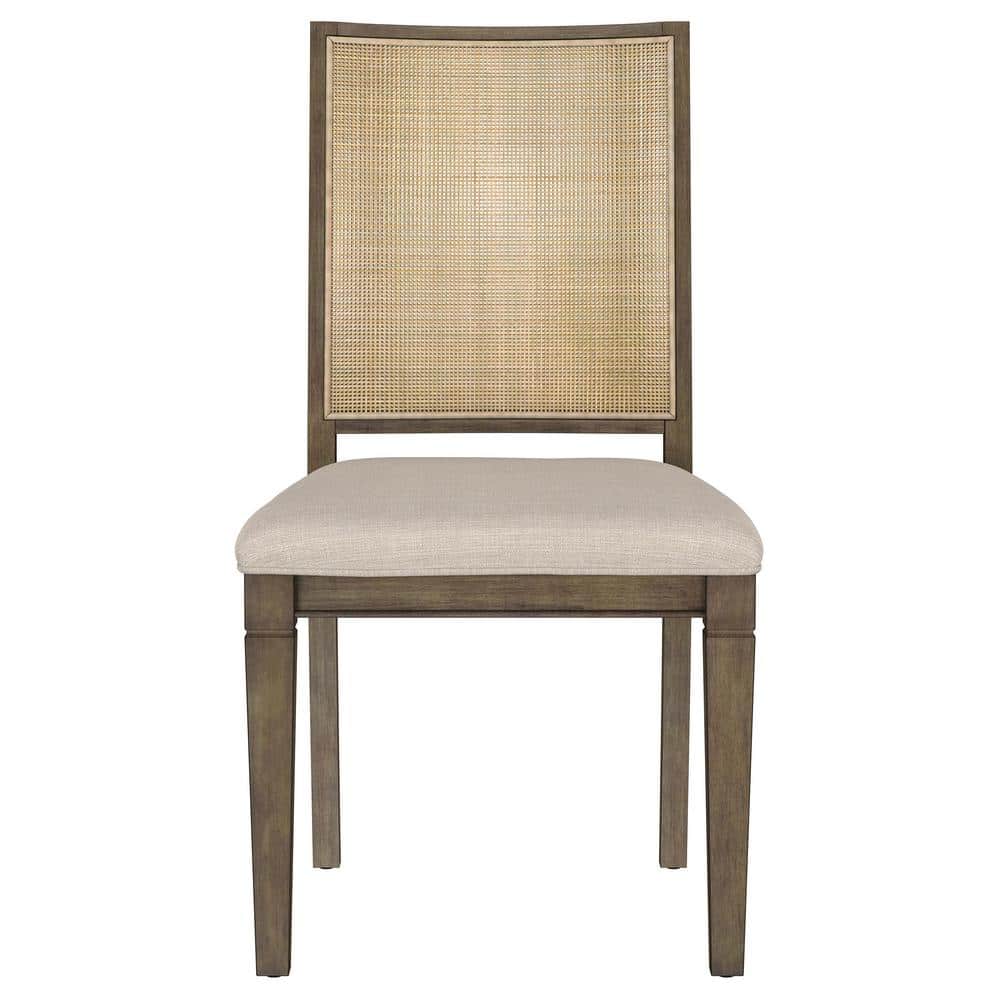 Beige Rattan Cane Back Transitional Side Chair Set