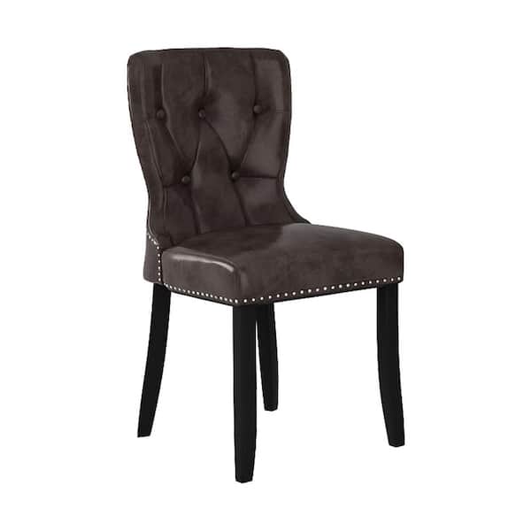 FUFU&GAGA Retro Style Oak Dining Chairs, Sponge Cushions, Brown Leather Surface Seats, 2 Pack