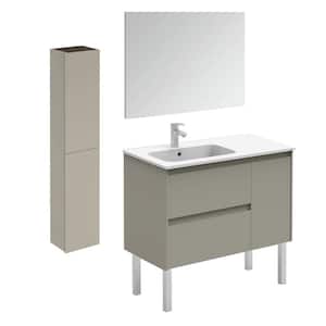 Ambra 35.6 in. W x 18.1 in. D x 32.9 in. H Single Sink Bath Vanity in Matte Sand with White Ceramic Top and Mirror