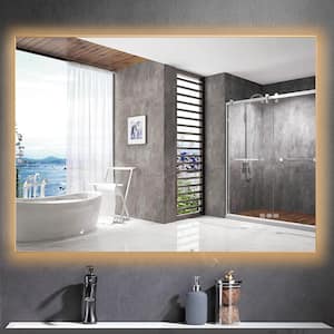 32 in. W x 24 in. H Large Rectangular Metal Framed Dimmable AntiFog Wall Mount LED Bathroom Vanity Mirror in Gold