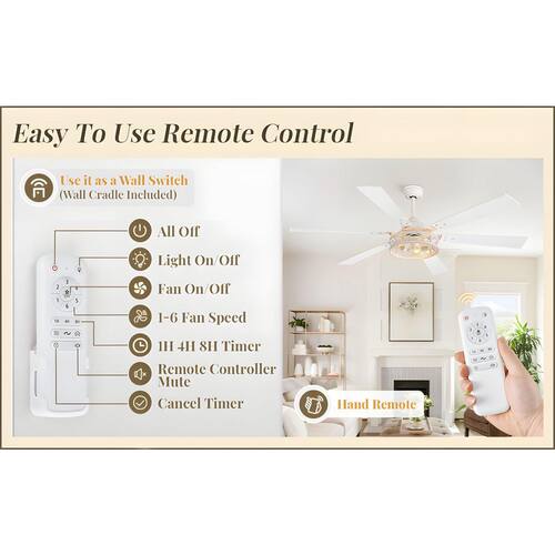 65 in. Indoor White Farmhouse Caged 6-Speed Large Industrial Ceiling Fan with Light Kit and Remote Control Lighting