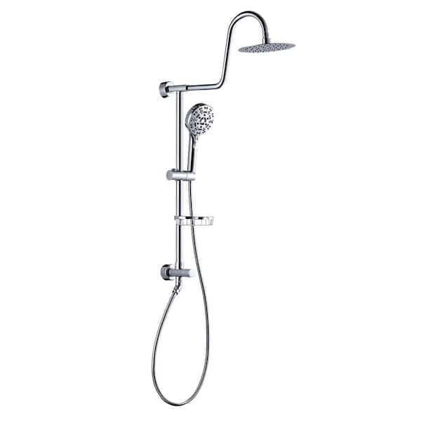 WOWOW Wall Bar Shower Kit 1-Spray 8 in. Round Rain Shower Head with Hand Shower in Polished Chrome(Valve Not Included)