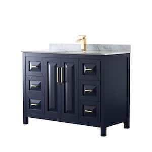 Daria 48 in. Single Bathroom Vanity in Dark Blue with Marble Vanity Top in White Carrara with White Basin