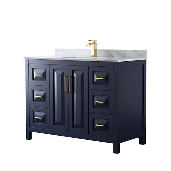 Wyndham Collection Daria 48 in. Single Bathroom Vanity in Dark Blue with Marble Vanity Top in White Carrara with White Basin