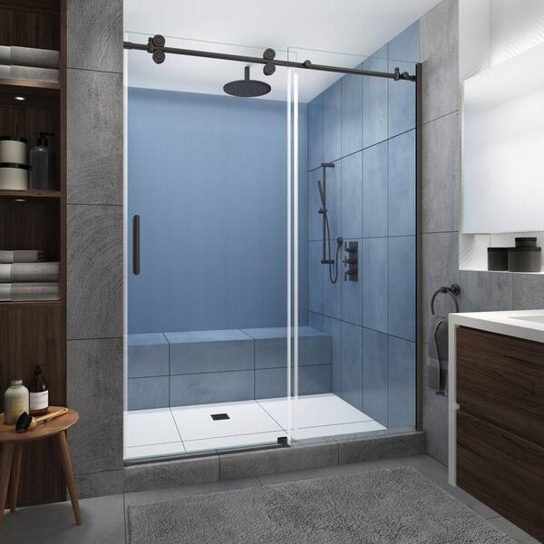 Aston Langham XL 48 - 52 in. x 80 in. Frameless Sliding Shower Door with StarCast Clear Glass in Bronze, Left Hand