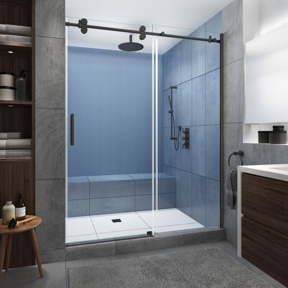 Langham XL 60 - 64 in. x 80 in. Frameless Sliding Shower Door with StarCast Clear Glass in Bronze, Left Hand price history on PriceWatchPro