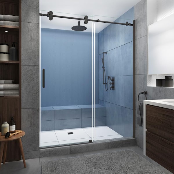 Aston Langham XL 68 - 72 in. x 80 in. Frameless Sliding Shower Door with StarCast Clear Glass in Bronze, Left Hand