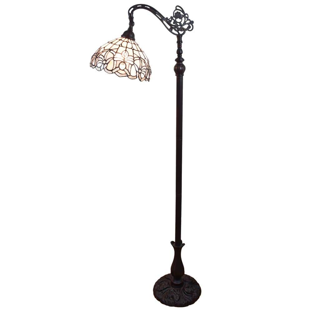 62" Bronze Arc Floor Lamp with Stained Glass Shade