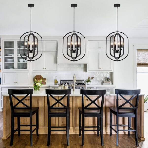 ETONIMERR 4-Light 16 in. Black Modern Geometric Chandelier