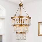 Anmie Modern Farmhouse Gold Chandelier 6-light Boho Island Dining Room Candlestick Chandelier with White Wood Beads