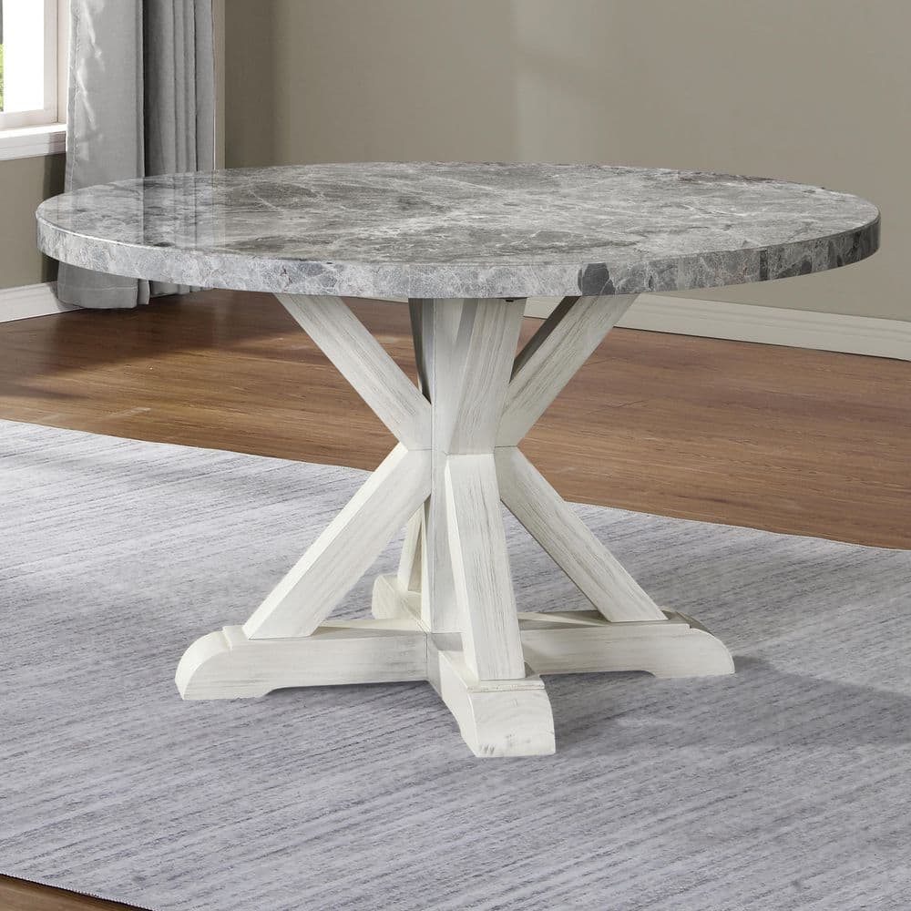 Steve Silver Canova Gray Marble 52 in. Trestle Dining Table Seats