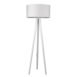 68.25 in. White 1 Light 1-Way (On/Off) Tripod Floor Lamp for Liviing Room with Cotton Round Shade